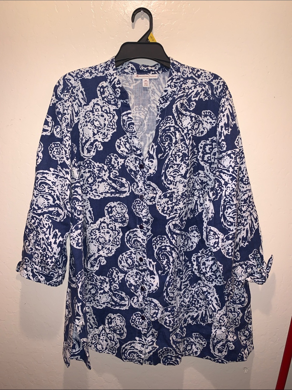 JM Collection Navy and White Paisley Tunic